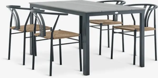 MARIELYST L150 bord grå + 4 TAGMARK stol svart