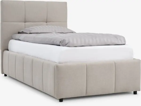 Sengeramme VEMMELEV 90x200cm m/magasin beige stoff