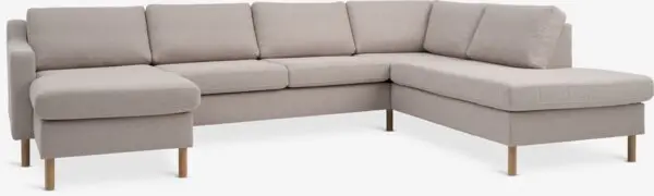 Hjørnesofa HELLERUP høyre beige stoff/natur eik