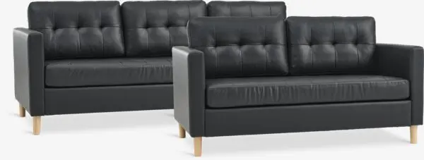 Sofagruppe FALSLEV 3+2-seter svart imitert skinn