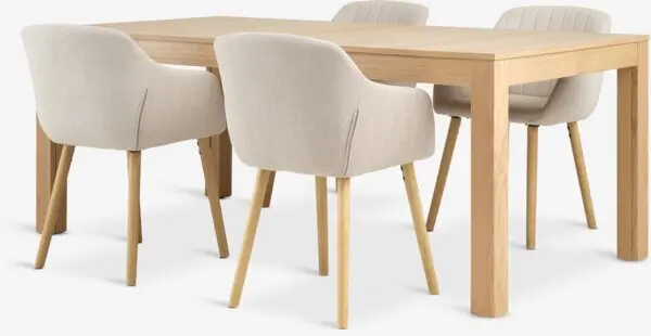 KORSKRO L200/326 bord natur eik + 4 ADSLEV stol beige/eik
