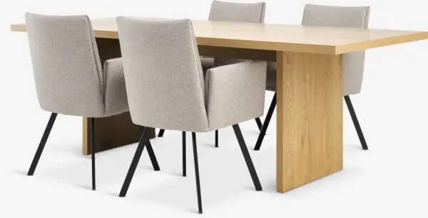 MUNKEBY L220 bord varm eik + 4 GJESING stol beige/svart