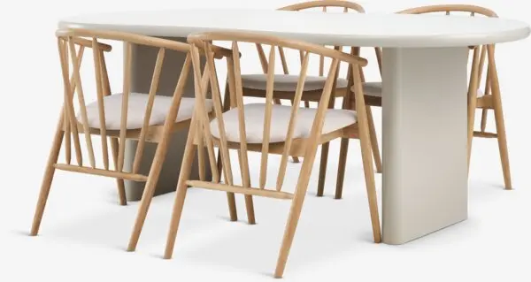 VORDINGBORG L198 bord beige + 4 LYKSBORG stol natur eik