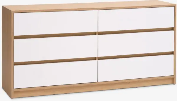 Kommode BILLUND 3+3 skuffer hvit/natur eikefarget