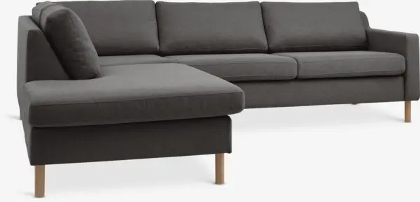 Sofa HELLERUP åpen ende venstre grå stoff/natur eik