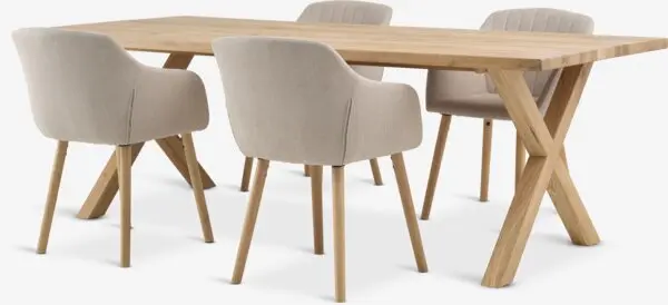 GRIBSKOV L230 bord natur eik + 4 ADSLEV stol beige