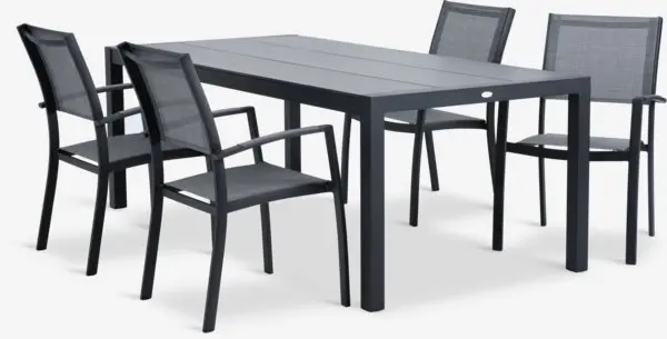 HAGEN L214 bord + 4 STRANDBY stol grå