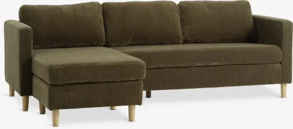 Sofa m/sjeselong FALSLEV kordfløyel oliven