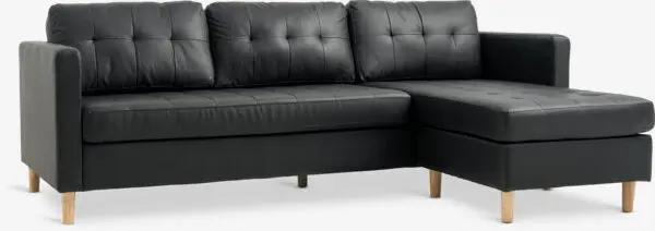 Sofa m/sjeselong FALSLEV svart imitert skinn