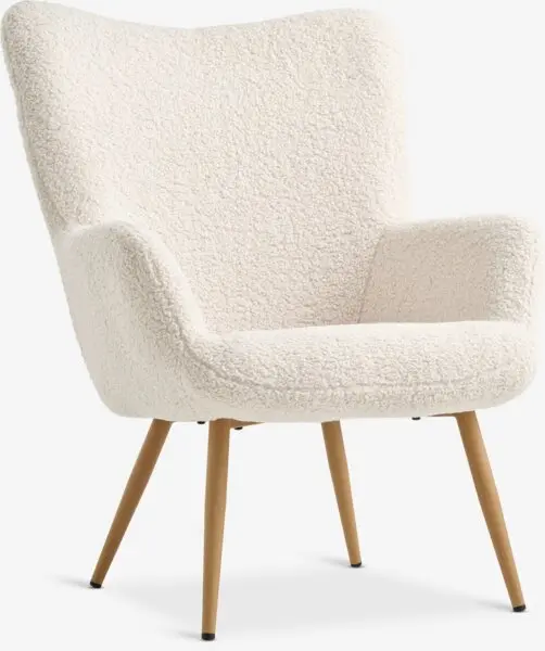 Lenestol HUNDESTED offwhite teddystoff/natur eikefarget