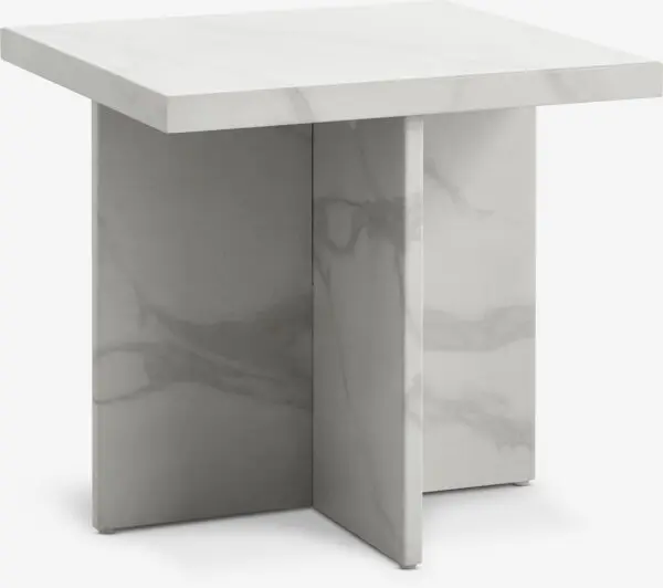 Hjørnebord GANDRUP 45x45 hvit marmor-look