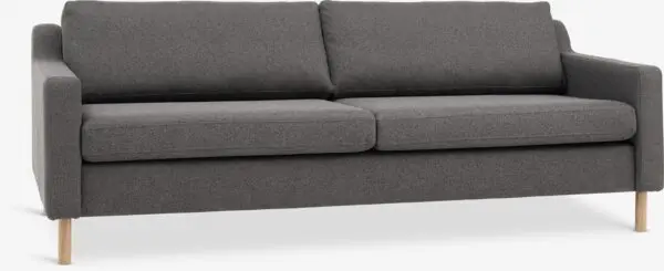 Sofa HELLERUP 3-seter grå stoff/natur eik