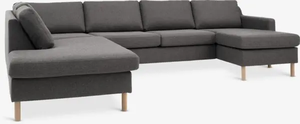 Hjørnesofa HELLERUP venstre grå stoff/natur eik