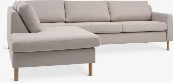 Sofa HELLERUP åpen ende venstre beige stoff/natur eik