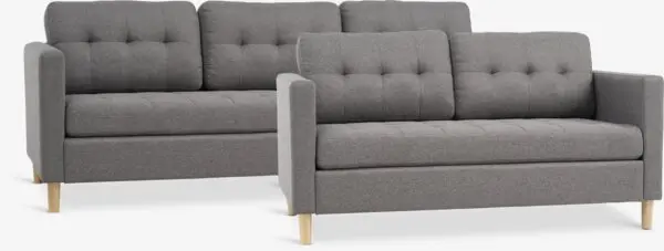 Sofagruppe FALSLEV 3+2-seter grå stoff