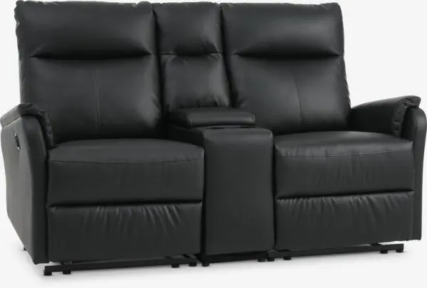 Sofa ABILDSKOV 2-seter m/konsoll svart imitert skinn