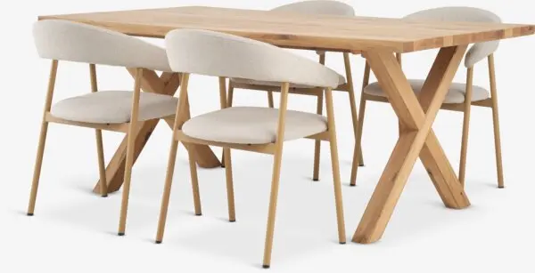 GRIBSKOV L180 bord natur eik + 4 EJSING stol beige/eik