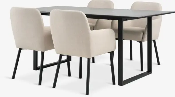 MOSELUND L180 bord keramikk + 4 SOTTRUP stol beige/svart