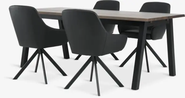 SKOVLUNDE L200 mørk eik + 4 ROSTRUP stol svart