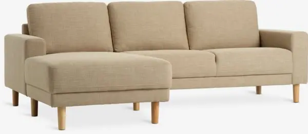 Sofa m/sjeselong EGENSE venstre sandfarget stoff
