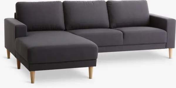 Sofa m/sjeselong EGENSE mørk grå stoff