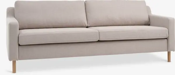 Sofa HELLERUP 3-seter beige stoff/natur eik