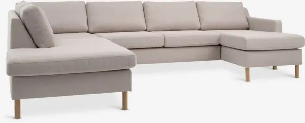 Hjørnesofa HELLERUP venstre beige stoff/natur eik