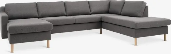 Hjørnesofa HELLERUP høyre grå stoff/natur eik