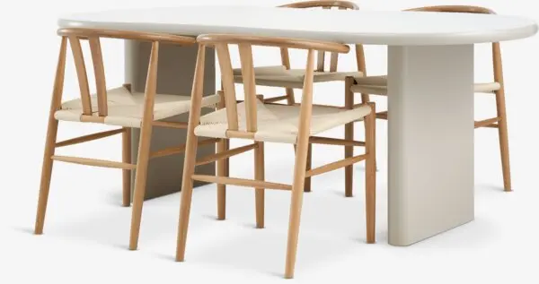 VORDINGBORG L198 bord beige + 4 GUDERUP stol eik/natur