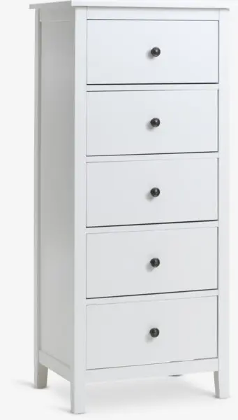 Kommode NORDBY 5 skuffer hvit