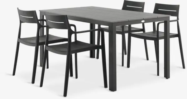 MARIELYST L150 bord grå + 4 INGSTRUP stol svart
