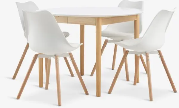 MARSTRAND Ø110 bord hvit + 4 KASTRUP stoler hvit