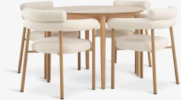 MARSTRAND Ø110 bord natur eik + 4 BREUM stol offwhite