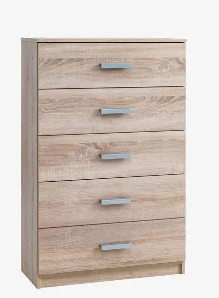 Kommode TAPDRUP 5 skuffer bred lys eikefarget