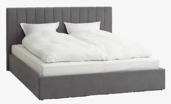 Sengeramme HASLEV 180x200cm m/magasin mørk grått stoff