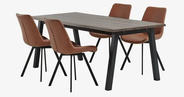SKOVLUNDE L200 bord mørk eik + 4 HYGUM stol konjakk