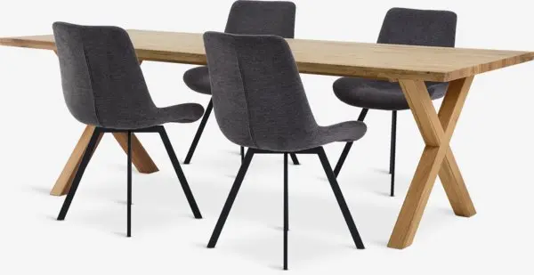 GRIBSKOV L230 bord natur eik + 4 HYGUM stol grå