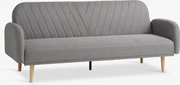 Sovesofa PARADIS lys grå stoff/eikefarget