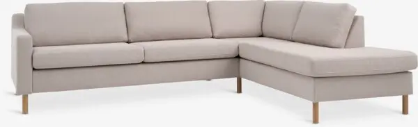 Sofa HELLERUP åpen ende høyre beige stoff/natur eik