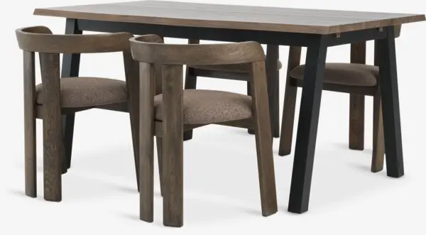 SKOVLUNDE L160 bord mørk eik + 4 BOVRUP stol mørk eik/brun