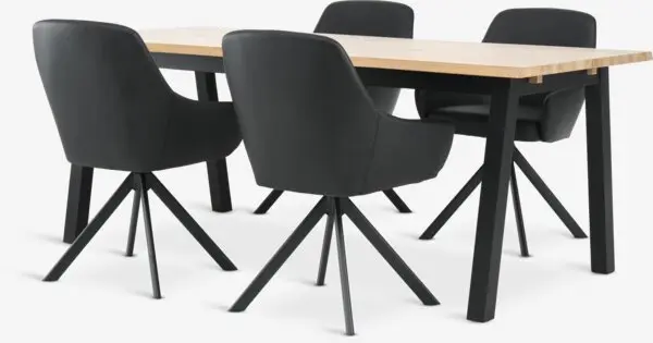 SKOVLUNDE L200 bord natur eik + 4 ROSTRUP svart