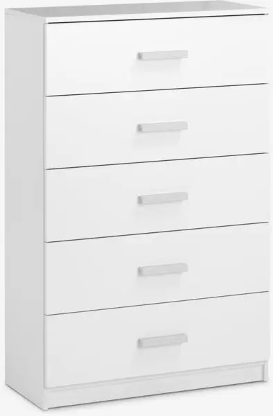Kommode TAPDRUP 5 skuffer bred hvit