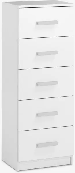 Kommode TAPDRUP 5 skuffer smal hvit