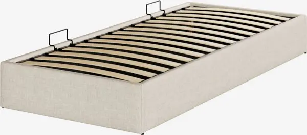 Seng med oppbevaring SEDEN 90x200 sidelift beige stoff