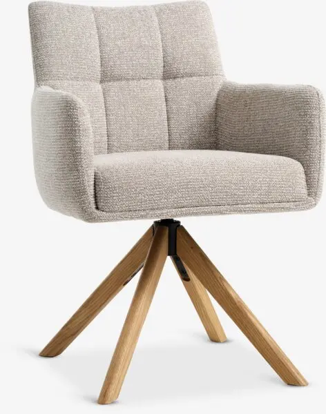 Spisestol VEMMETOFTE svingfot beige stoff/natur eik