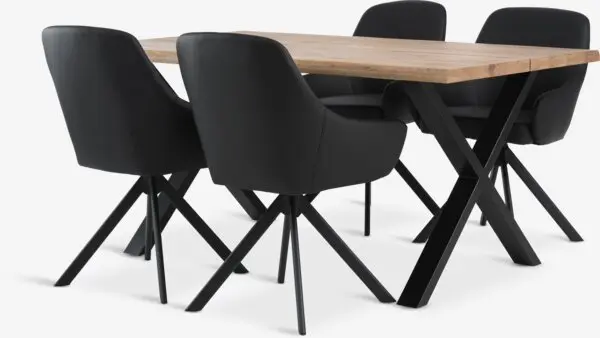 ROSLEV L160 bord natur eik + 4 ROSTRUP stol svart