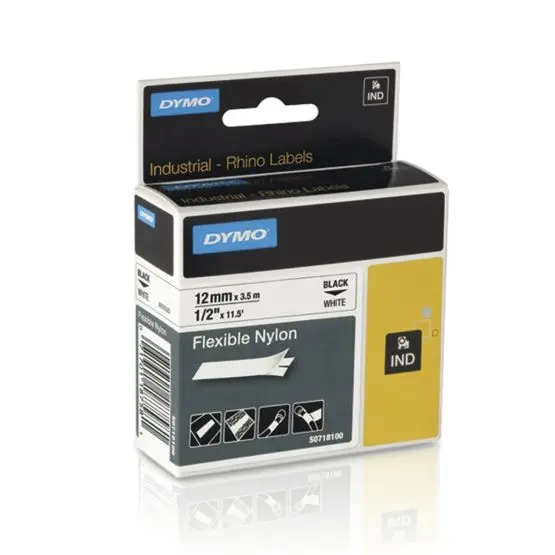 Tape Rhino flex nylon 12mm svart på hvit