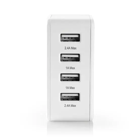 Nedis USB-ladestasjon, 4 USB-porter, 4,8 A