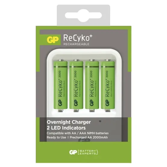 Batterilader GP Recyko med 4 stk. AA 2000 mAh