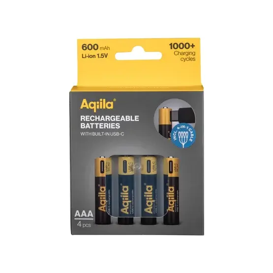 Aqiila Oppladbare USB-C Batterier AAA 1,5V 600mAh